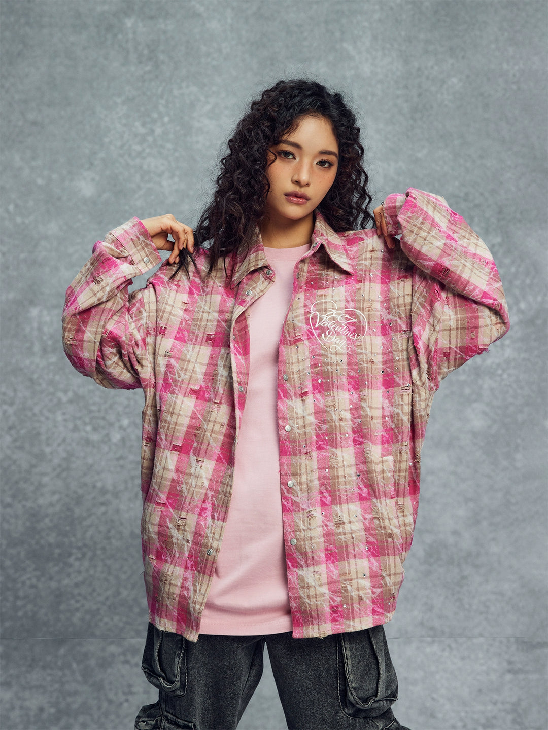 1807 Heart & Rhinestone Plaid Long Sleeve Shirt | Face 3 Face