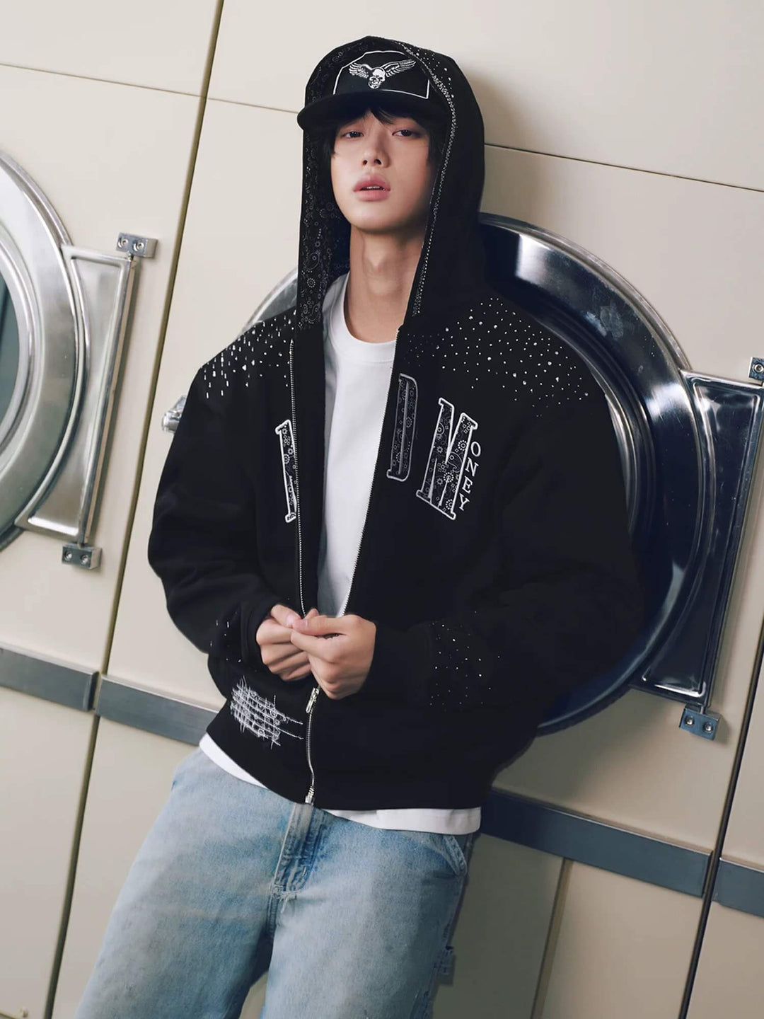 MEDM Paisley Hood Lining Rhinestone Embellished Zip Up Hoodie | Face 3 Face