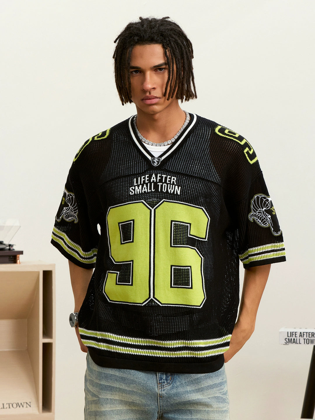 Small Town Kid Mesh Knit V Neck Rugby Jersey | Face 3 Face