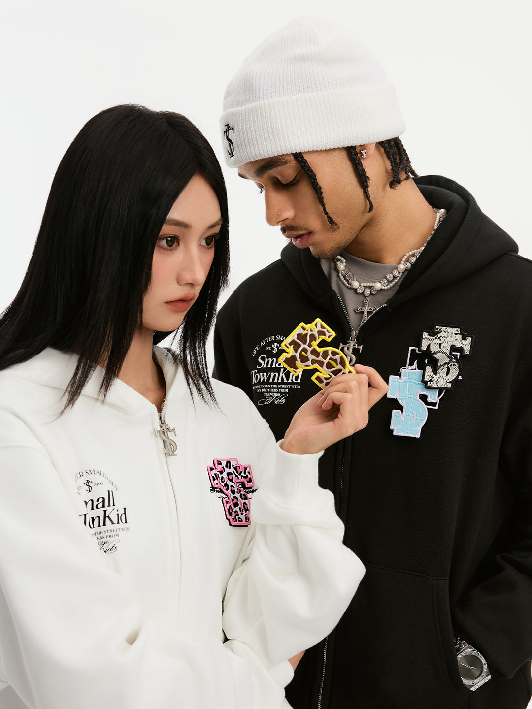 Small Town Kid Animal Textured Logo Velcro Zip-Up Hoodie | Face 3 Face