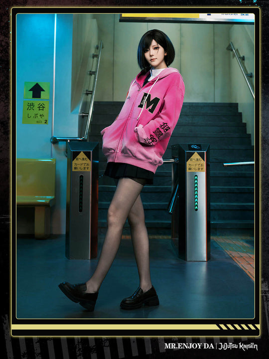 MEDM × Jujutsu Kaisen Washed Character Print Embroidered Zip Up Hoodie | Face 3 Face