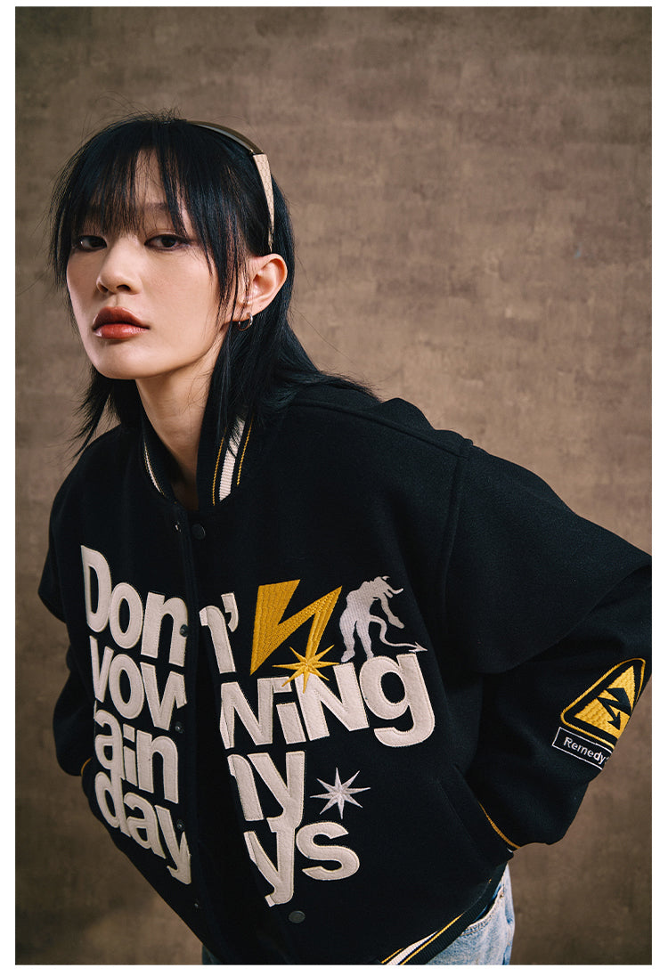 Remedy Lightning Embroidered Varsity Jacket | Face 3 Face