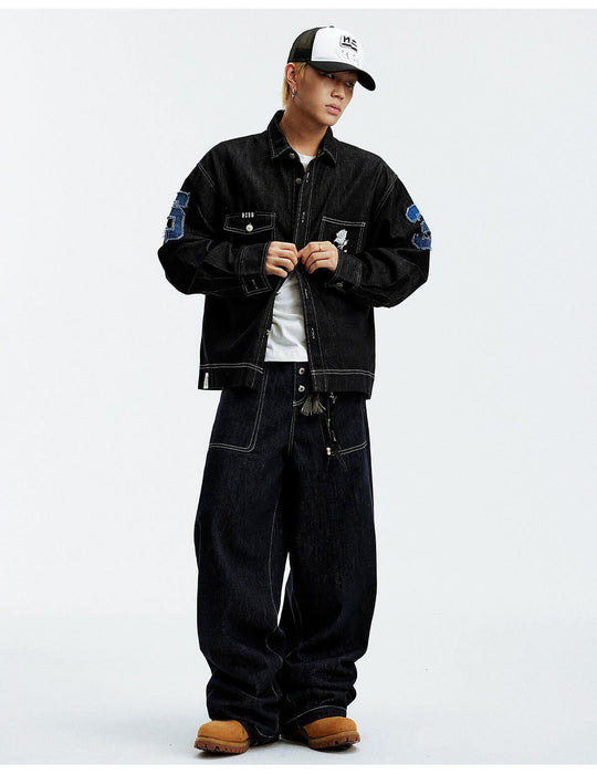 MEDM Embroidered Logo Patch Denim Jacket | Face 3 Face
