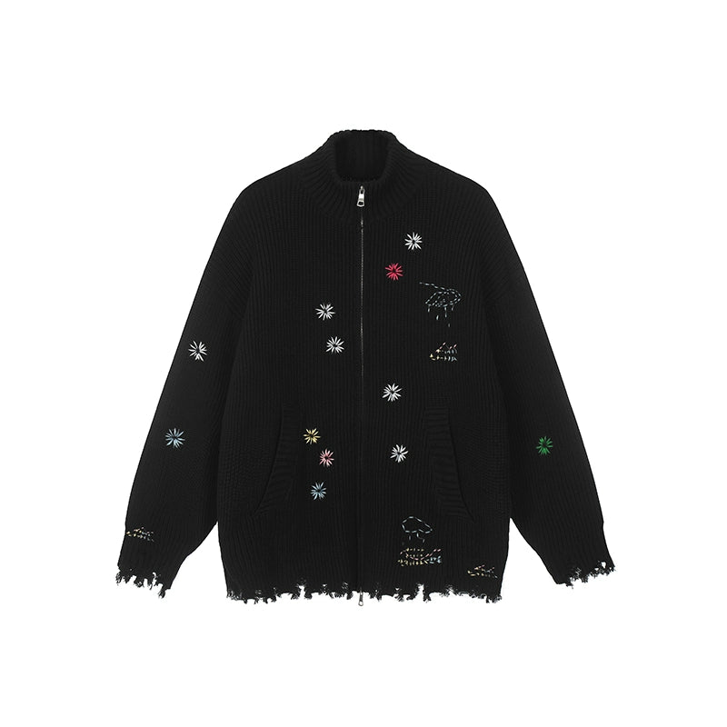 Achock Floral Embroidery Zipper Hoodie | Face 3 Face