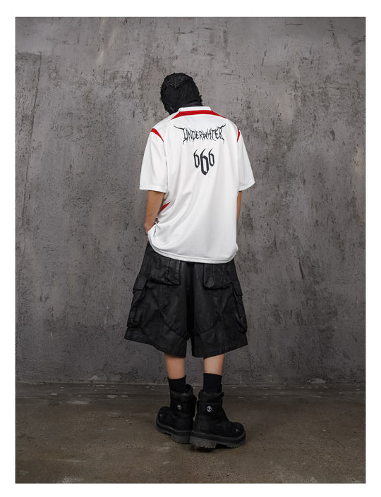 UNDERWATER White and Red Deconstructed Patchwork Embroidered Jersey Tee | Face 3 Face