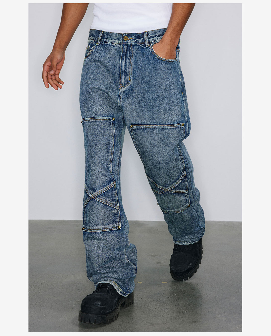 NOVACAM Vintage Washed Double Knee Jeans | Face 3 Face