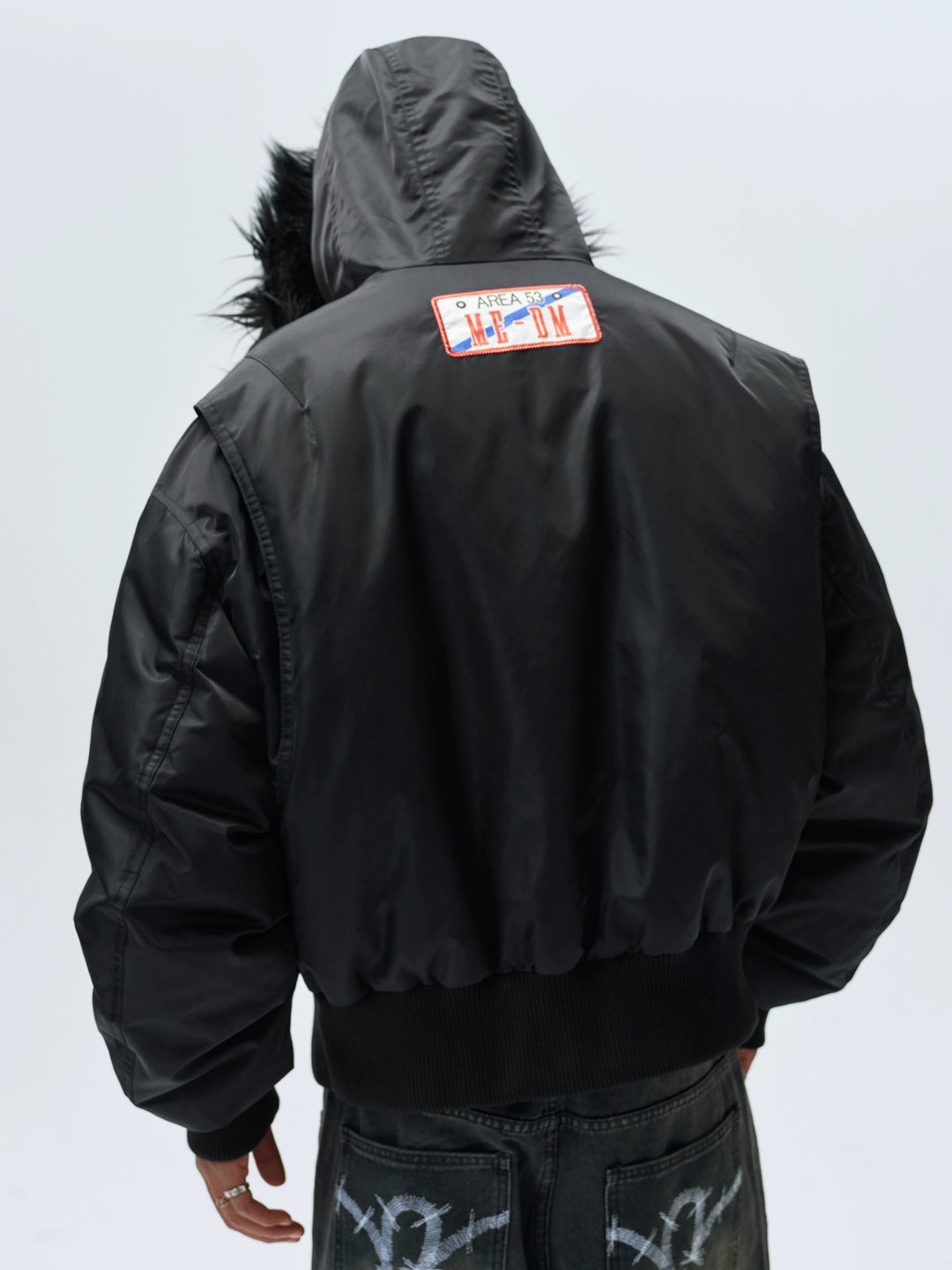 MEDM License Plate Patch Fur-Hooded MA-1 Bomber Jacket | Face 3 Face