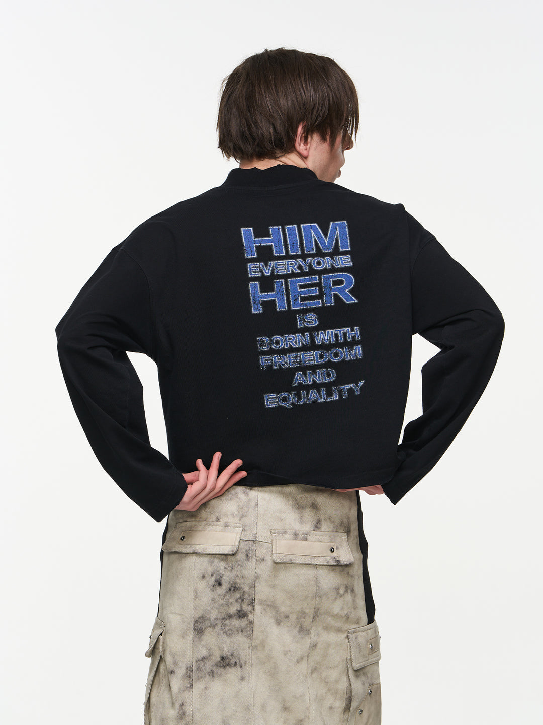 BLIND NO PLAN V-Neck Washed Print Long Sleeve Tee | Face 3 Face