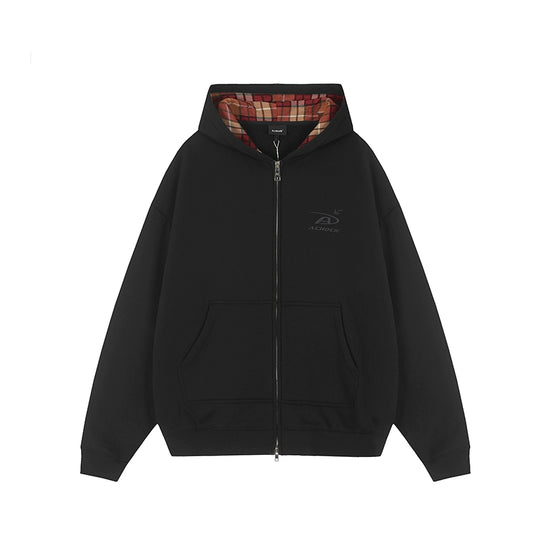 Achock Logo Embroidery Plaid Lining Zip Up Hoodie | Face 3 Face