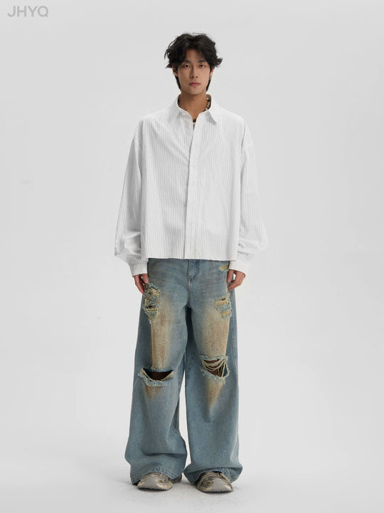 JHYQ Washed Distressed Ripped Baggy Jeans