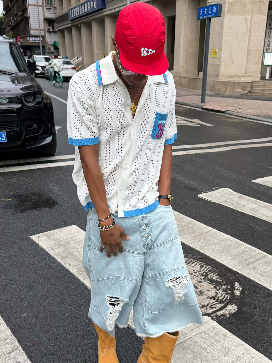 STEEPC Washed Distressed Button Fly Cutoff Baggy Denim Shorts | Face 3 Face