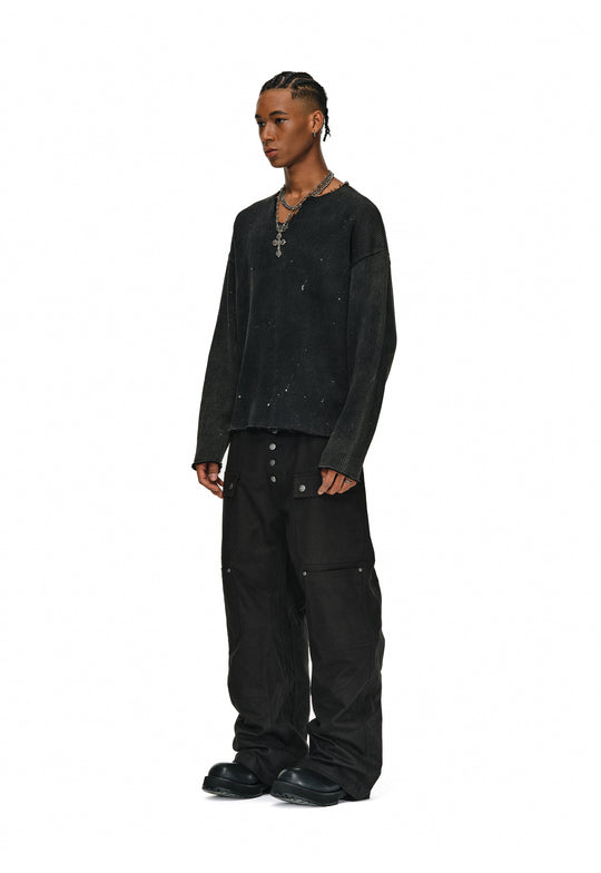 ANTIDOTE Striped Texture Washed Ink Splash Knit Sweater | Face 3 Face