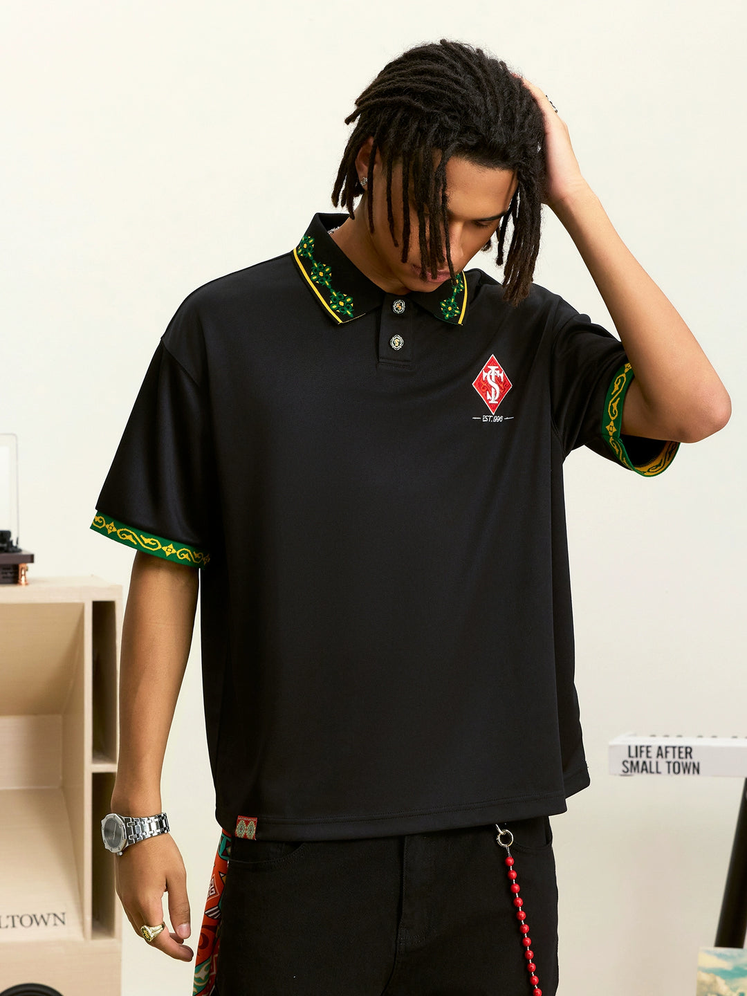 Small Town Kid Ethnic Pattern Jacquard Polo Shirt | Face 3 Face