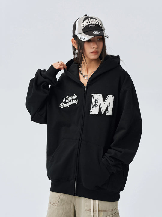 MEDM Towel Applique Embroidery Zip-Up Hoodie | Face 3 Face