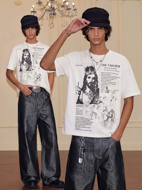 YADcrew Jesus Print Black Stone Studded Tee | Face 3 Face