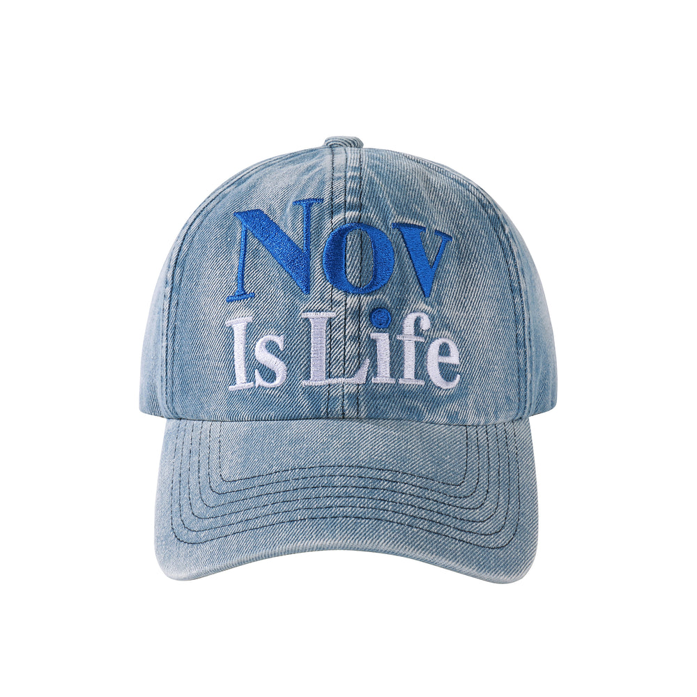 NOVACAM Washed Denim Nov Is Life Logo Embroidered Dad Hat | Face 3 Face