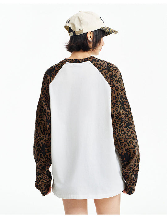 MEDM Leopard Camo Print Raglan Long Sleeve Tee | Face 3 Face