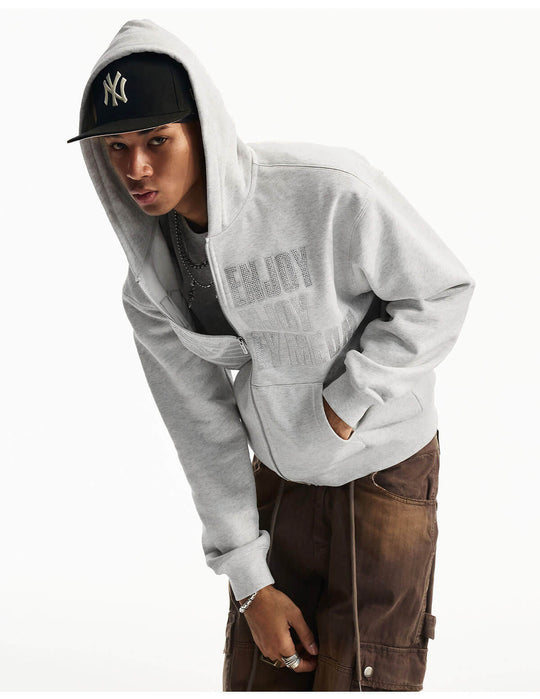 MEDM Rhinestone Embellished Zip Up Hoodie | Face 3 Face