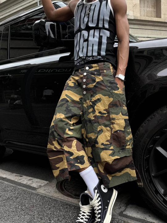 STEEPC Button Fly Camo Baggy Cargo Shorts | Face 3 Face
