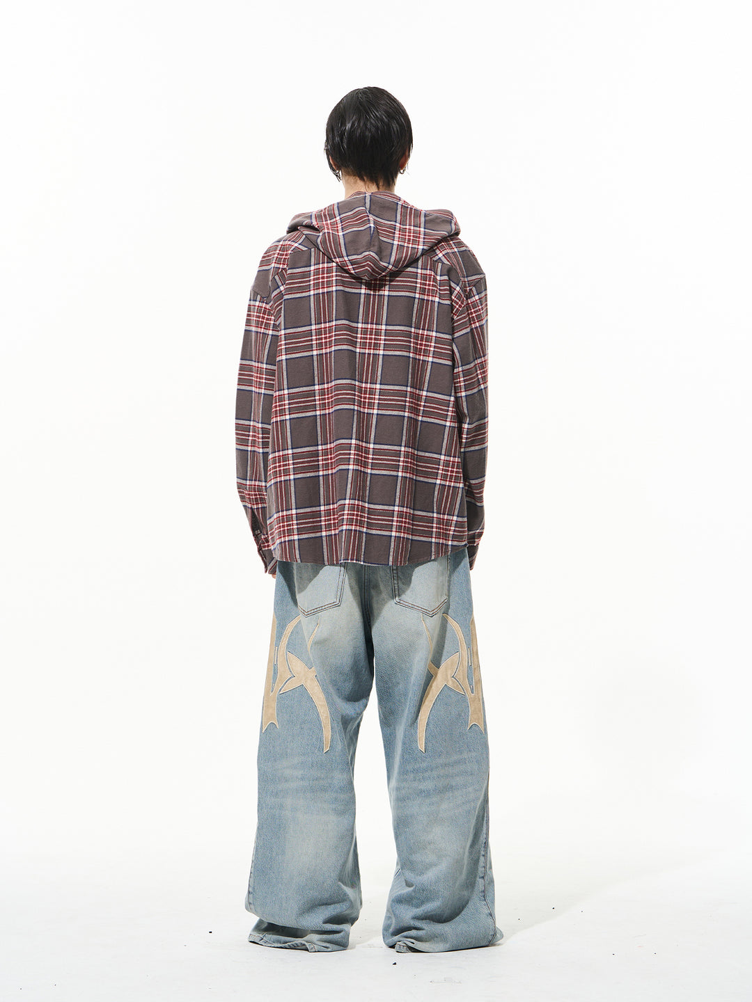 BLIND NO PLAN Metal Chain Hooded Plaid Long Sleeve Shirt | Face 3 Face