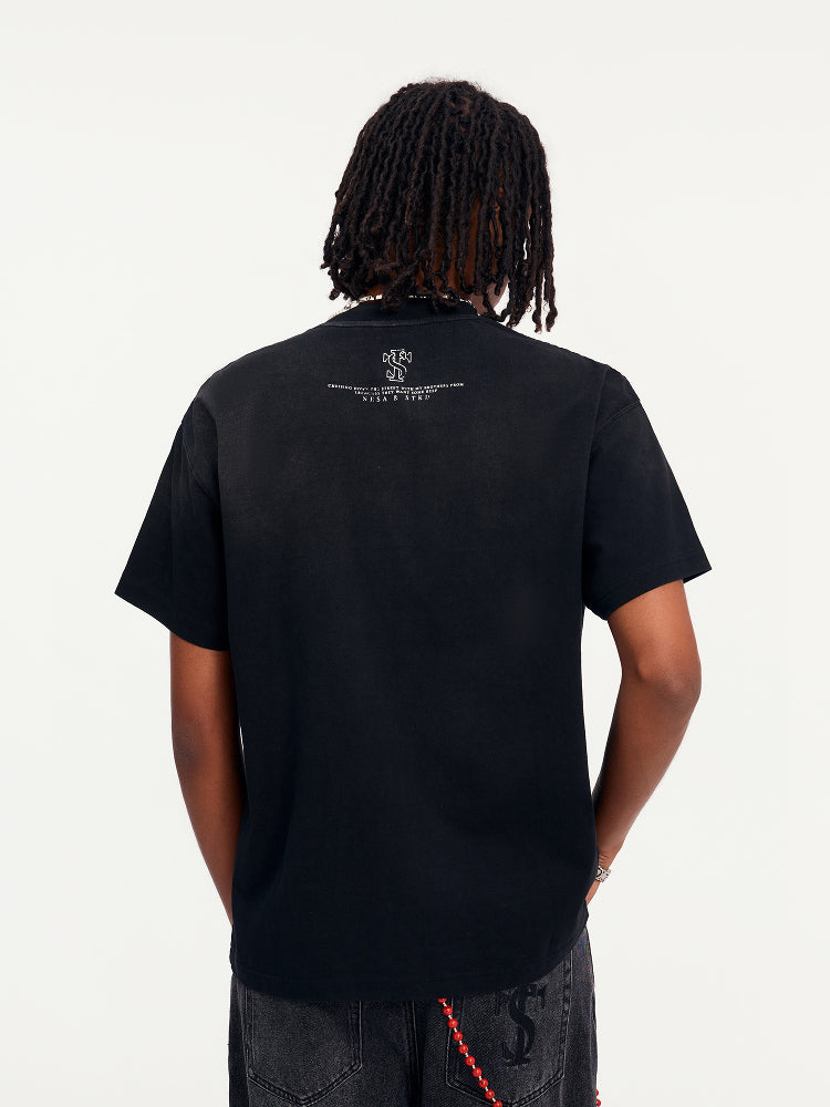 Small Town Kid Washed Imitation Ruby Patch Tee | Face 3 Face