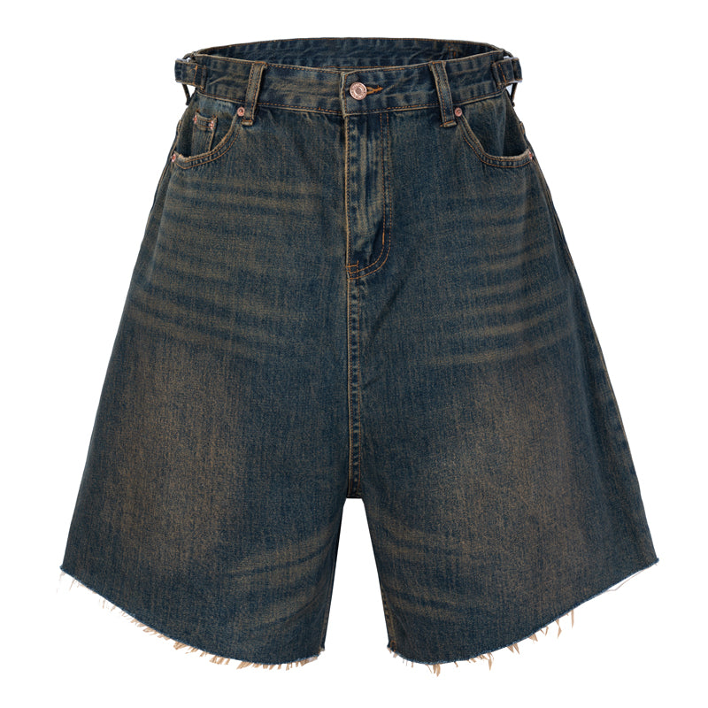 F3F Select Washed Mud Dyed Denim Baggy Shorts