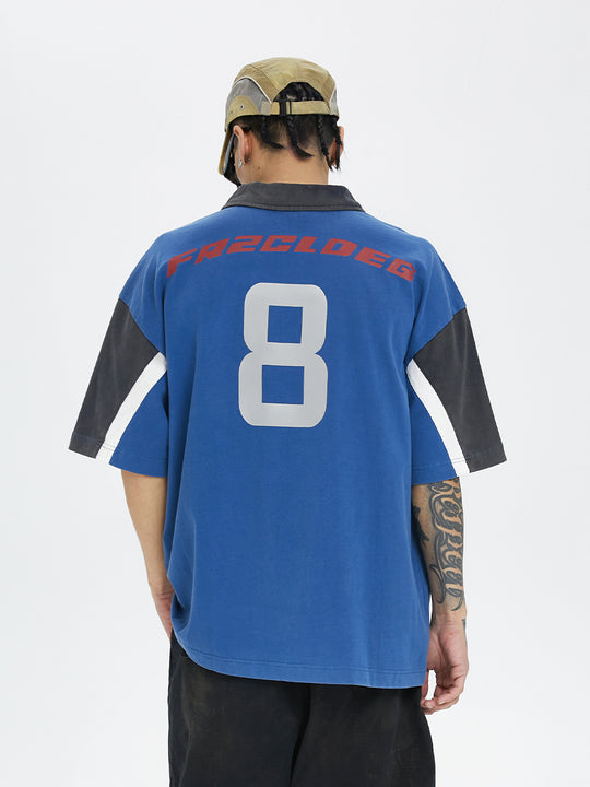 F2CE Washed & Old Splicing Printed Polo Shirt