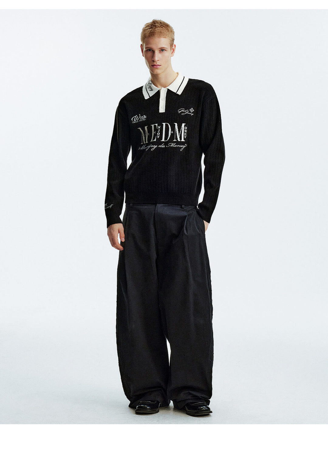 MEDM Color Blocked Long Sleeve Knit Polo Sweater | Face 3 Face