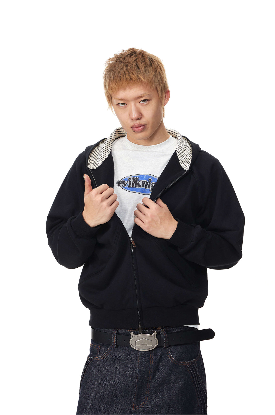 EVILKNIGHT(EK) Striped Hood Lining Zip Up Hoodie | Face 3 Face