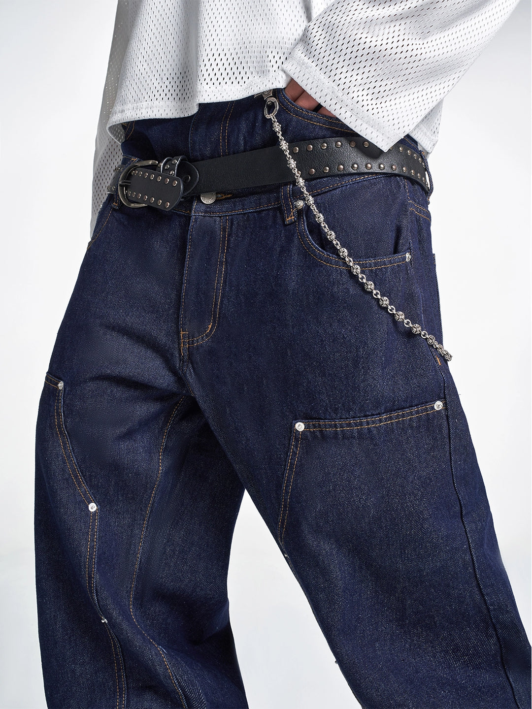 F3F Select Double Layer Waist Double Knee Studded Jeans | Face 3 Face