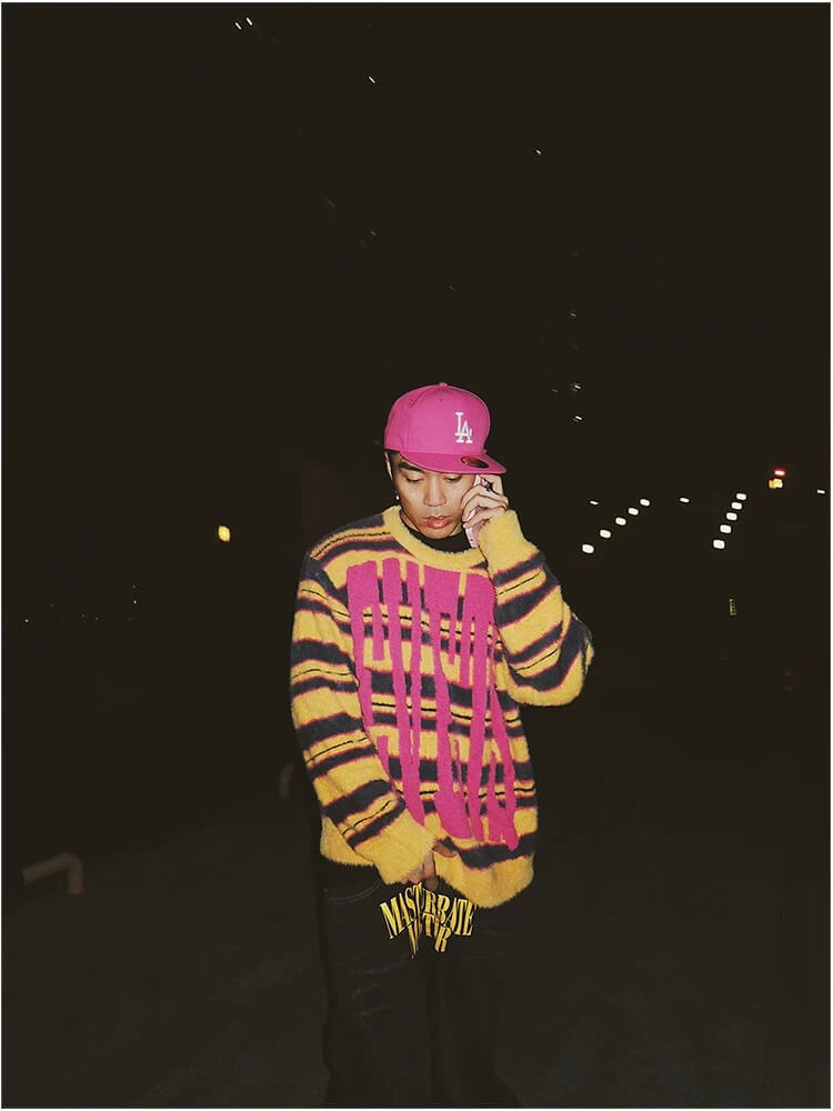 EVETS Logo Striped Fuzzy Knit Sweater | Face 3 Face