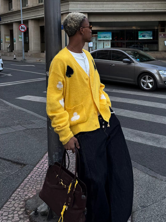 STEEPC Card Suits Wool Blend Knit Cardigan | Face 3 Face