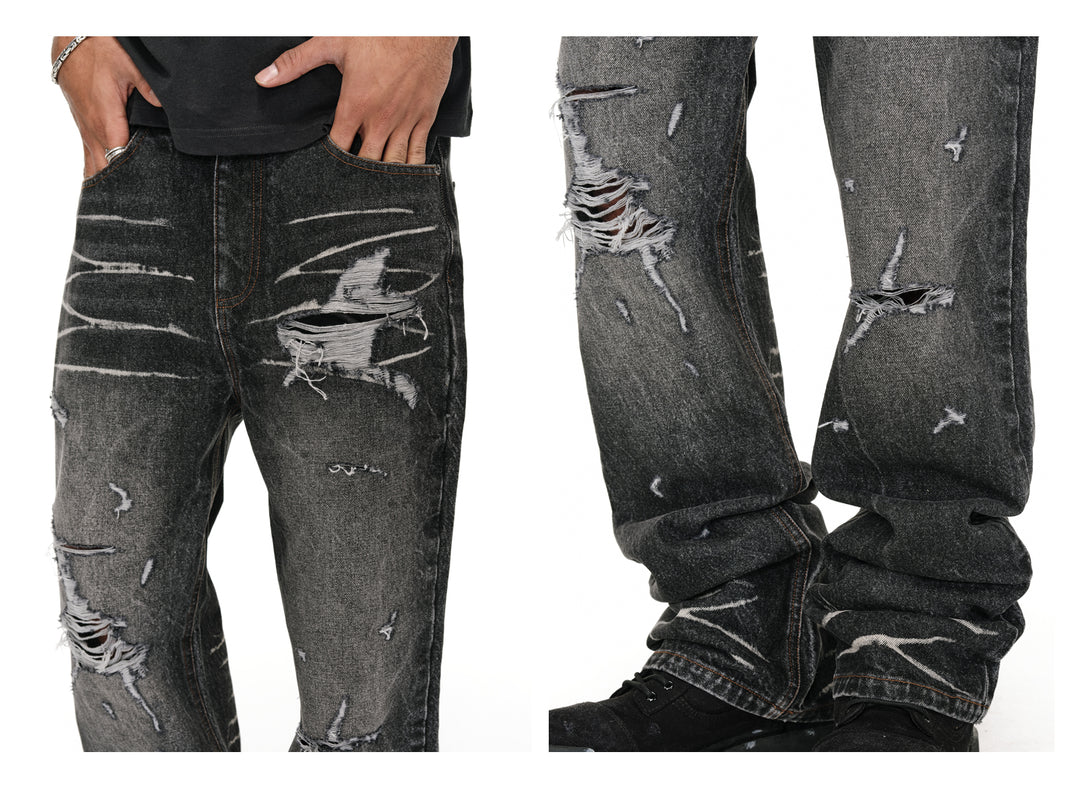 ANTIDOTE Irregular Torn Hole Washed Flared Jeans | Face 3 Face