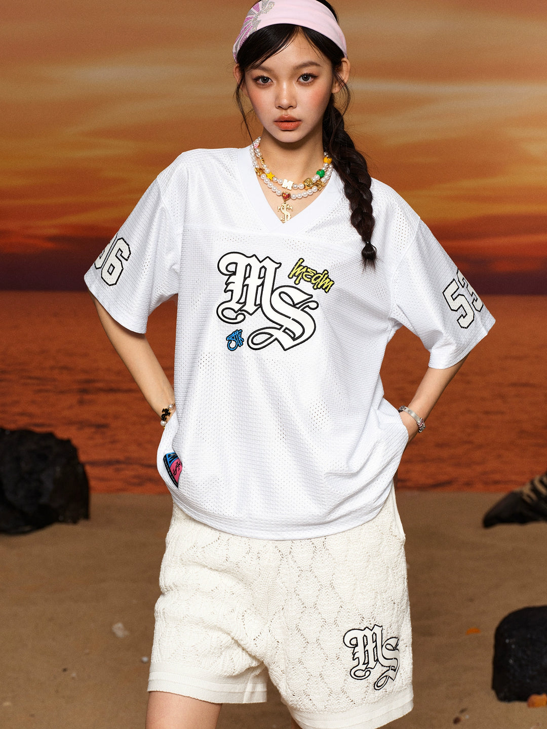 MEDM × STK Girl Cross Print Mesh Jersey | Face 3 Face