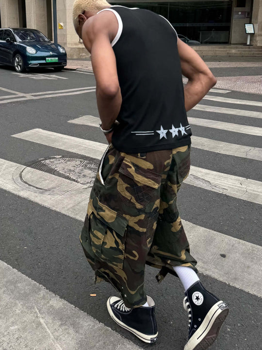 STEEPC Button Fly Camo Baggy Cargo Shorts | Face 3 Face