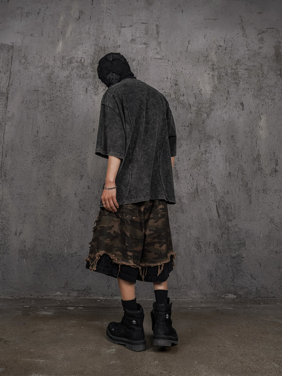 UNDERWATER Black Sand-Washed Faded Deconstructed Tee | Face 3 Face