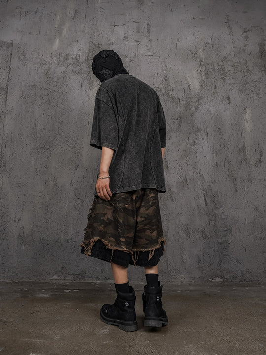 UNDERWATER Black Sand-Washed Faded Deconstructed Tee | Face 3 Face