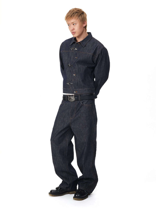 EVILKNIGHT(EK) 3D Cut Twisted Pleat Line Jeans