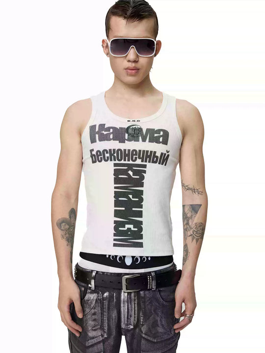 KARMANISTIC Logo Print Slim Tank Top | Face 3 Face