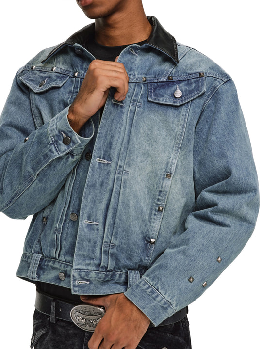 ANTIDOTE Rivet Studded Fleece Lined Denim Jacket | Face 3 Face