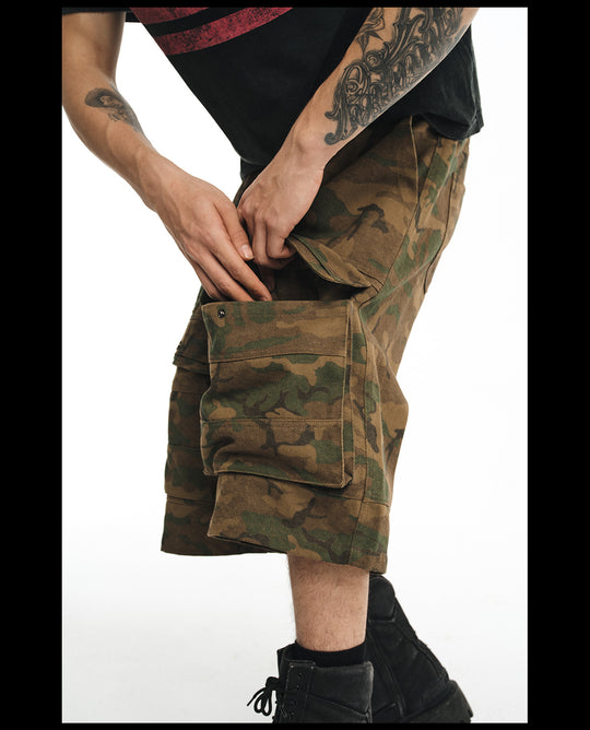 NOVACAM Camouflage & Black Baggy Work Cargo Shorts | Face 3 Face