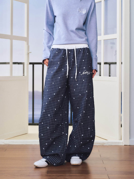 MEDM Star Print Checkered Double Layer Pants | Face 3 Face