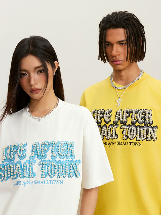 Small Town Kid Pearl Embroidered Leather Patch Tee | Face 3 Face