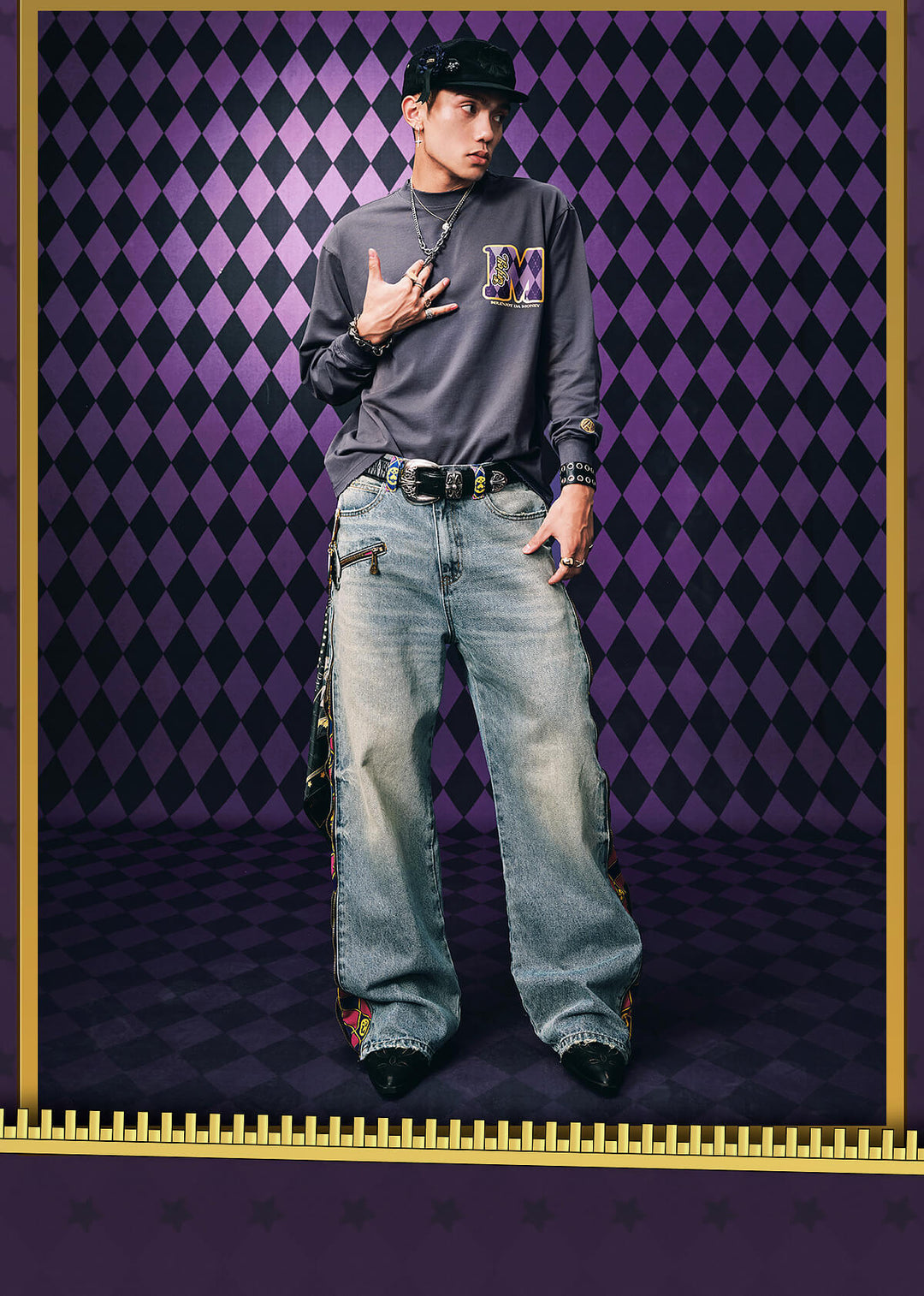 MEDM × JOJO Washed Distressed Character Print Long Sleeve Tee | Face 3 Face