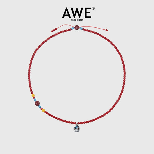 AWE Copper Box Pendant Red Beaded Necklace | Face 3 Face