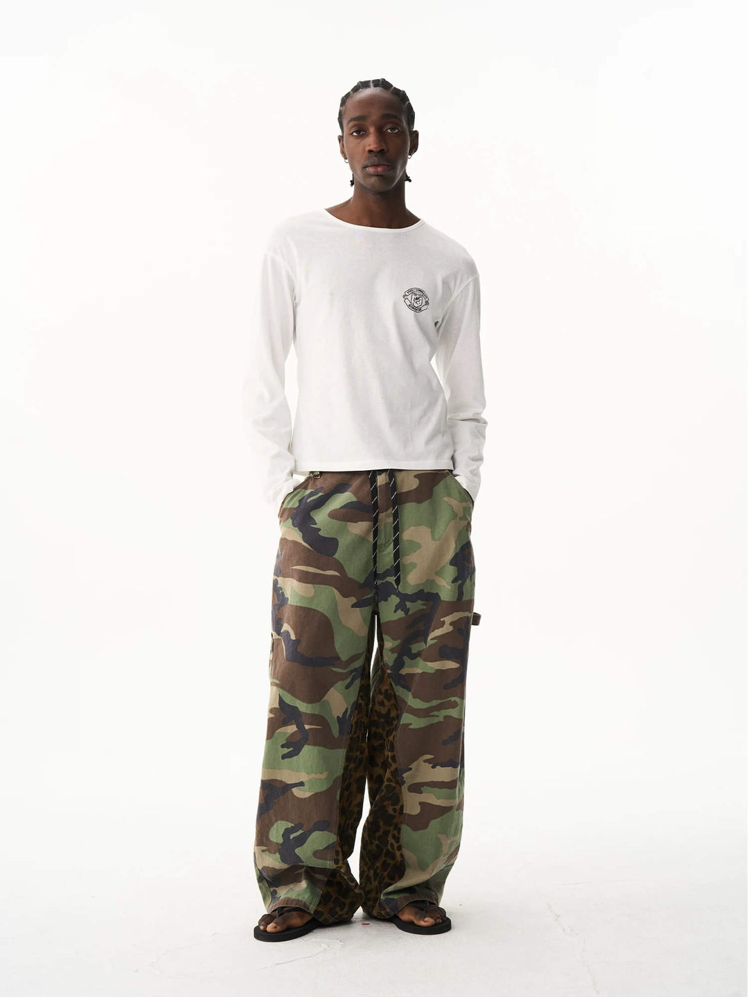 EXITMODE BY BLIND NO PLAN Camo Leopard Color Block Patchwork Baggy Work Pants | Face 3 Face