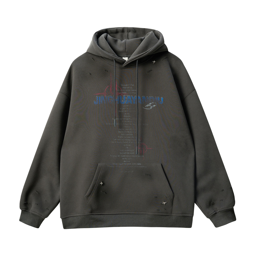 JHYQ Star Rivets and Letter Print Hoodie | Face 3 Face