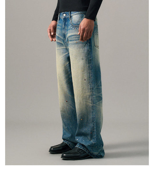 S45 Gemstone and Rhinestone Studded Washed Jeans | Face 3 Face