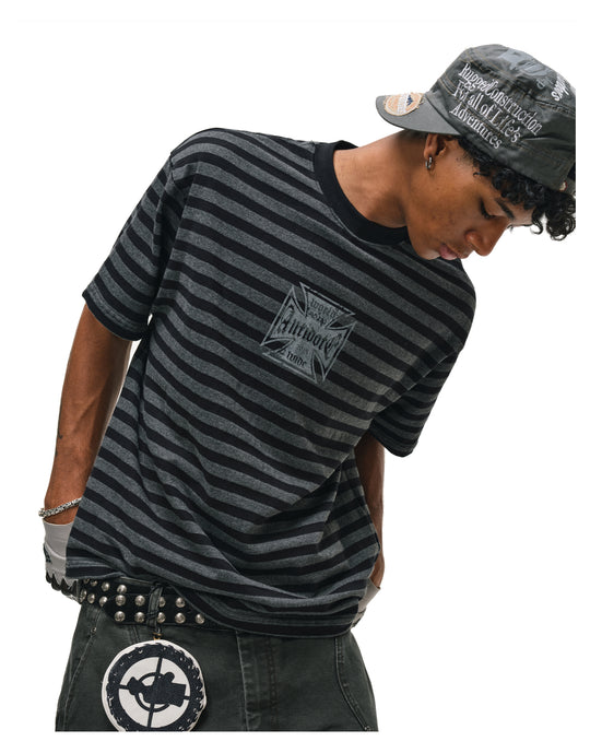 ANTIDOTE Cross Printed Striped Tee | Face 3 Face