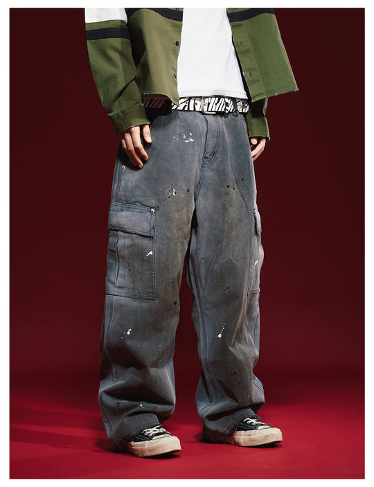 Remedy Washed Ink Splash Baggy Work Cargo Pants | Face 3 Face
